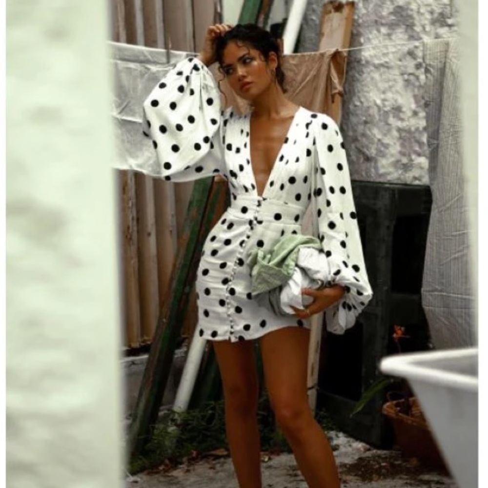 Rat & Boa White Polka Dot Mini Dress with Black Spots